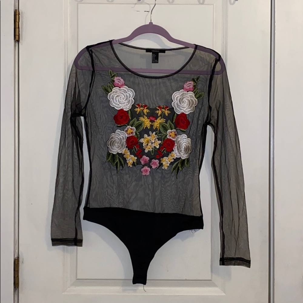 Mesh floral decal bodysuit